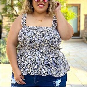 WOMENS PLUS SIZE RUFFLE STRAP FLORAL TANK TOP